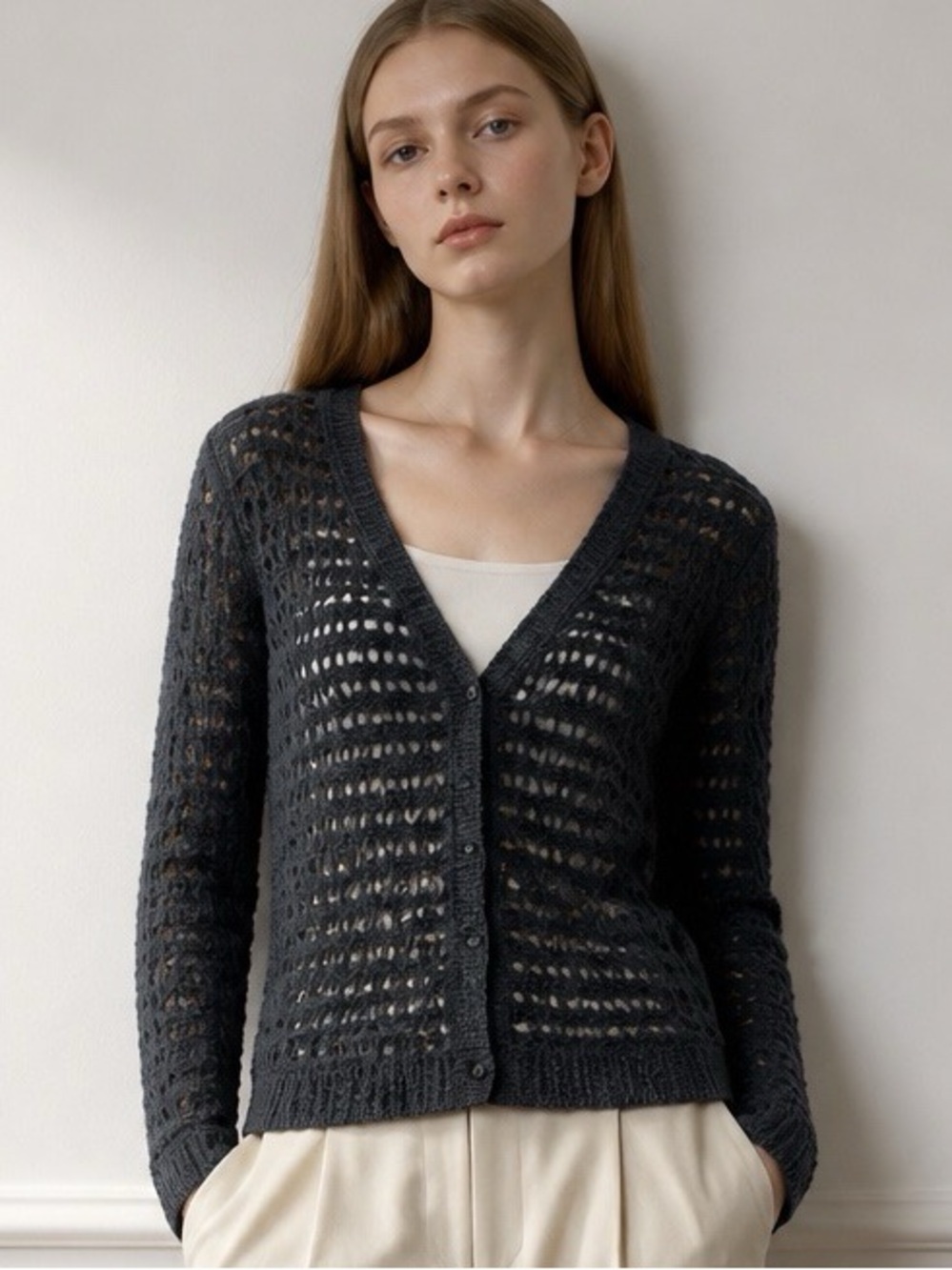 DKNY Jeans Open Knit Blue Cardigan